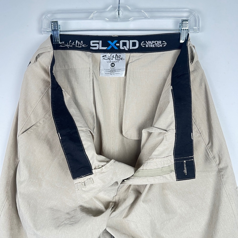Salt Life Performance Shorts Mens 36 SLX-QD Vapor Stretch Heathered Tan Fishing - Picture 6 of 9